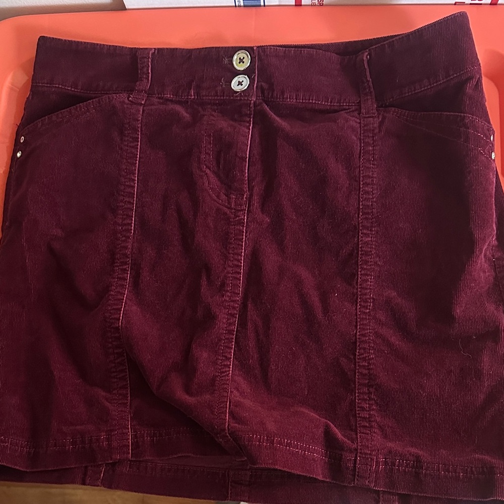 White House Black Market Corduroy Deep Red Skirt-6